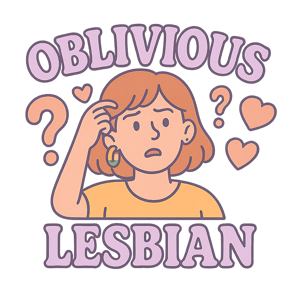 Oblivious Lesbian Sticker - Quirky LGBTQ+ Cartoon Decal