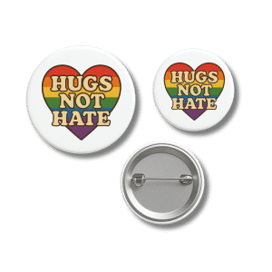 Hugs Not Hate Rainbow Heart Badge